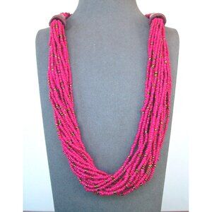 20 Strand Pink Seed Beads Necklace With Gold Bead Accents